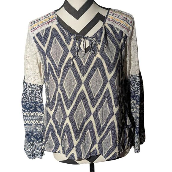 Flying Tomato L Bohemian Mixed Print Lace Blouse - Picture 1 of 5